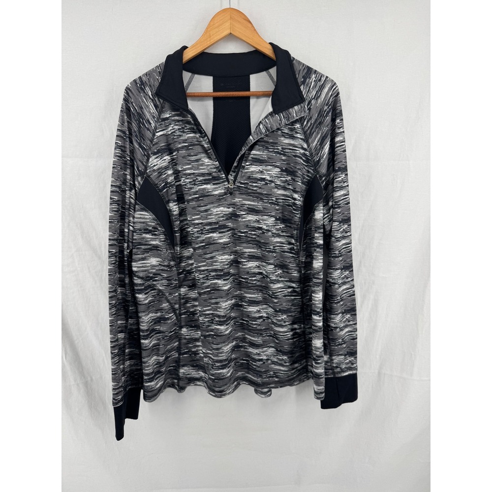 Zella Womens Grey Space Dye Quarter Zip Pullover Mesh Panel Thumbholes Size XL
